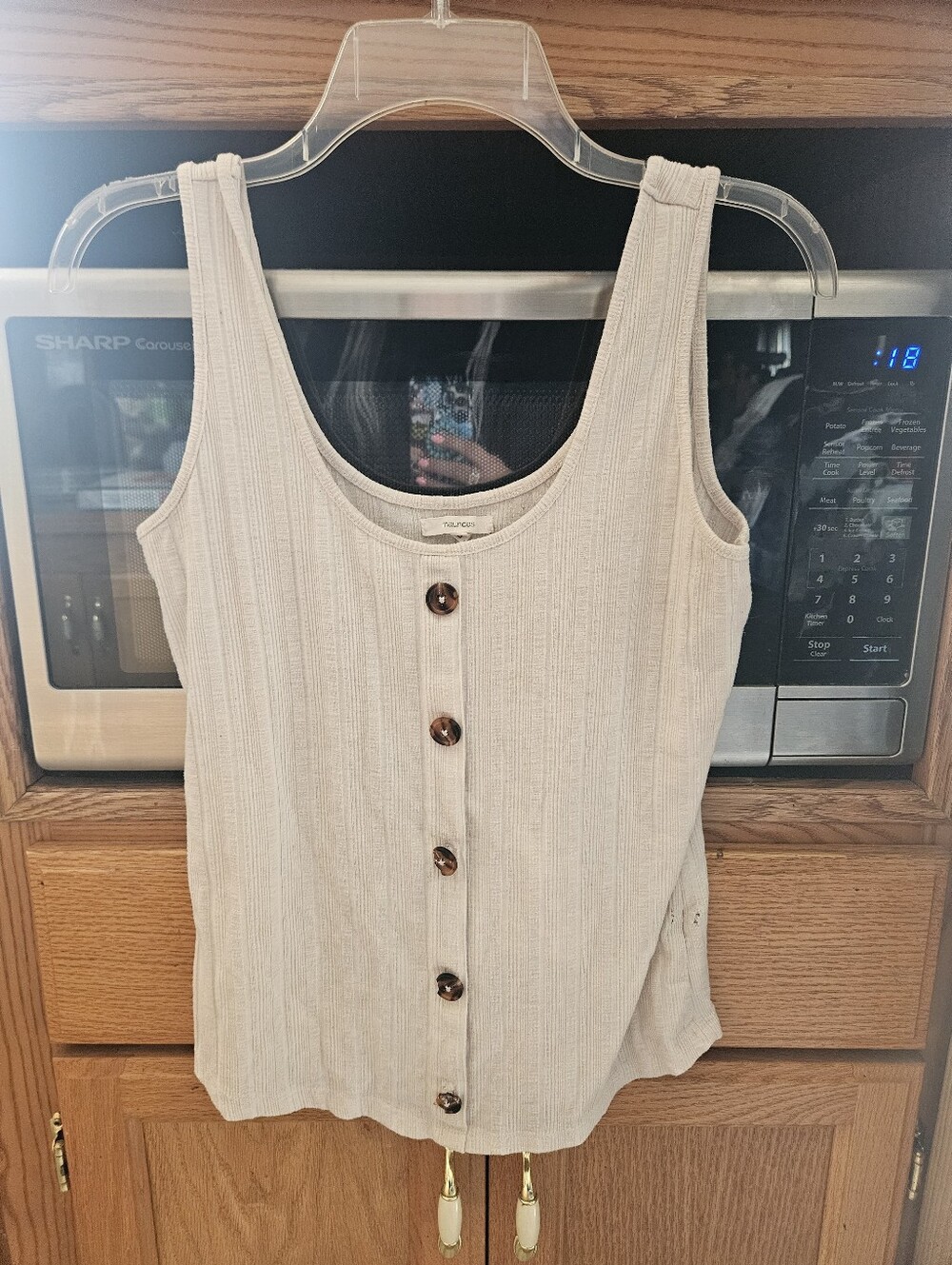 Maurices Cream Ribbed Button Tank Top